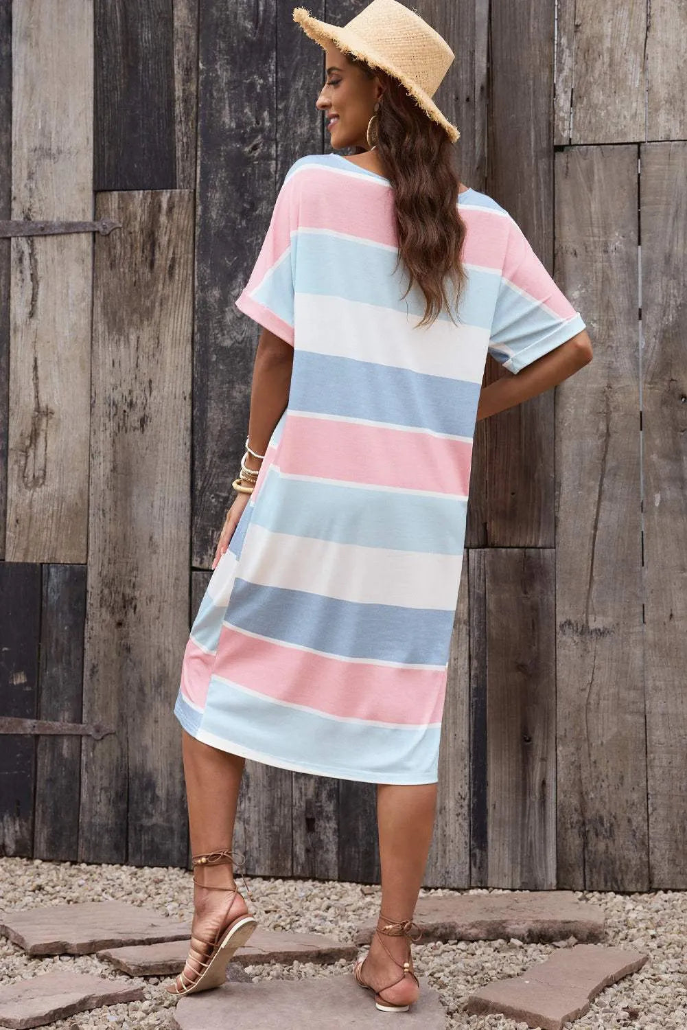 Striped Round Neck Tee Dress Casual Dresses - Tophatter Daily Deals